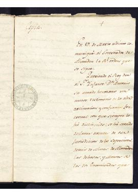 Notificación de las Reales Ordenes remitidas por Diego Gardoqui al gobernador de las minas de Alm...
