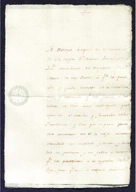 Oficio sin firma, a José de Zabala para la restitución de Antonio Rodríguez en su empleo en el re...
