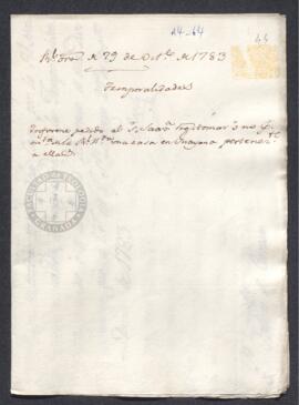 Real Orden de José de Gálvez al intendente de Caracas, Francisco de Saavedra, sobre las temporali...