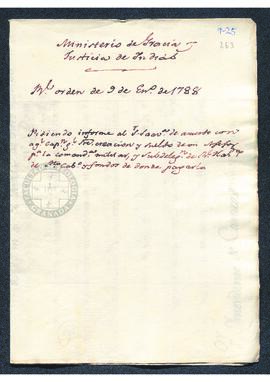 Real Orden de Antonio Valdés al intendente de Caracas, Francisco Saavedra, por la que se remite l...