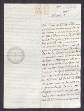 Oficio de Patricio Martínez de Bustos a Francisco de Saavedra sobre la Caja de Amortización