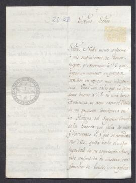Carta de Juan Naval Noroñas a Francisco de Saavedra, en la que le solicita un empleo