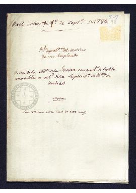 Real Orden de José de Gálvez al intendente de Caracas, Francisco Saavedra, confirmando en su empl...