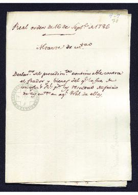 Real Orden de José de Gálvez al intendente de Caracas, Francisco Saavedra, sobre el procedimiento...