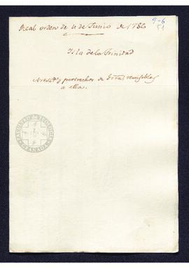 Real Orden de José de Gálvez al intendente de Caracas, Francisco Saavedra, autorizando la compra ...