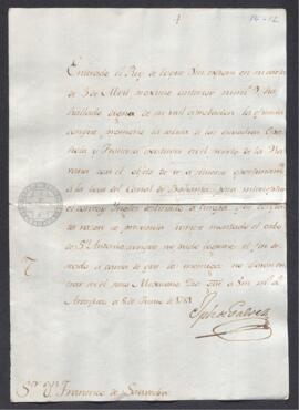 Real Orden de José de Gálvez a Francisco de Saavedra, sobre los planes de interceptación de un gr...