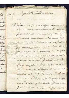 Copia de la representación remitida a Diego Gardoqui por el gobernador de Almadén, José de Rojas,...
