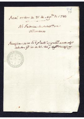 Real Orden de José de Gálvez al intendente de Caracas, Francisco Saavedra, requiriendole el envío...