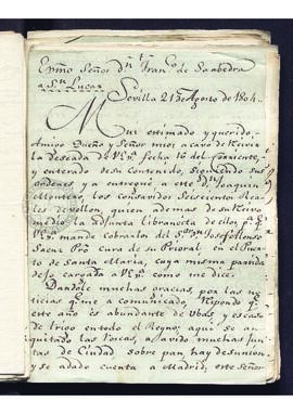 Carta de Idefonso Velentín González a Francisco de Saavedra, enjuiciando algunos asuntos ecnómicos
