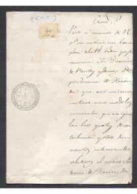 Carta de José Pizarro a Francisco de Saavedra, en la que se le informa del envío de un ejemplar d...