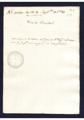 Real Orden de José de Gálvez al intendente de Caracas, Francisco Saavedra, por la que se concede ...