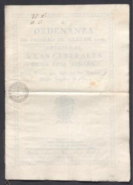 Ordenanza de 1 de julio de 1779, adicional a las generales de la Real Armada, sobre presas que hi...