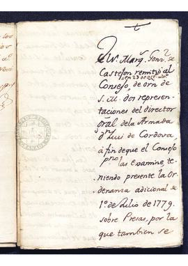 Notificación del marqués González de Castejón a los fieles del Consejo para la formación de un co...