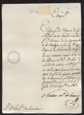 Real Orden de Nicolas Sierra a Francisco de Saavedra, notificando la agregación al Despacho de Ha...