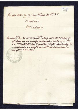 Real Orden de José de Gálvez al intendente de Caracas, Francisco Saavedra, sobre comisos en Puert...