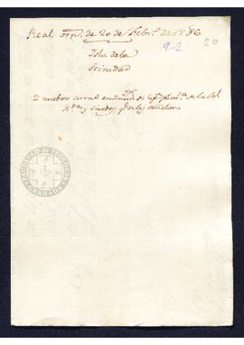 Real Orden de José de Gálvez al intendente de Caracas, Francisco Saavedra, exigiendo el envío de ...