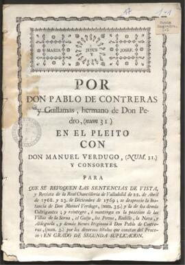 Pleito de Pablo de Contreras, con Manuel Verdugo. Sobre la posesión de las villas de La serna, el...