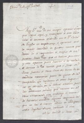 Carta de Francisco de Saavedra a un destinatario desconocido, sobre operaciones militares en la g...