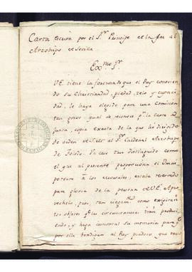 Carta del Príncipe de la Paz al arzobispo de Sevilla, comisionándo para un encargo real.