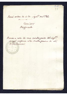 Real Orden de José de Gálvez al intendente de Caracas, Francisco Saavedra, sobre comisos