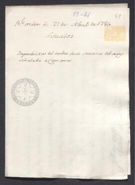 Real Orden de José de Gálvez al intendente de Caracas, Francisco de Saavedra, señalando la imposi...