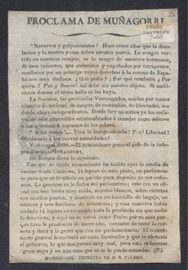 Extracto de la proclama de independencia de los navarros y guipuzcuanos hecha por el general Muña...