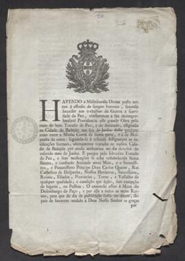 Edicto del príncipe regente de Portugal, sobre el cese de hostilidades y la firma de un acuerdo d...