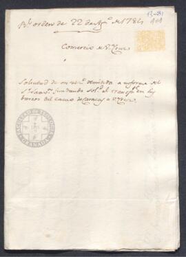 Real Orden de José de Gálvez al intendente de Caracas, Francisco de Saavedra, sobre el comercio d...