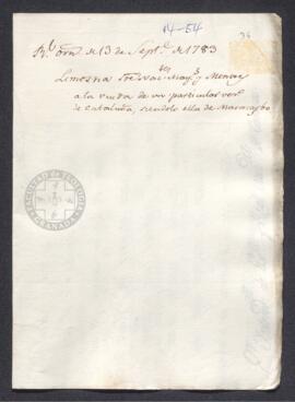 Real Orden de José de Gálvez al intendente de Caracas, Francisco de Saavedra, concediendo una lim...