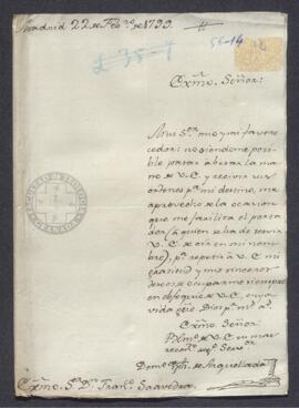 Carta particular de Domingo José Arquellada Mendoza a Francisco de Saavedra, sobre asuntos person...
