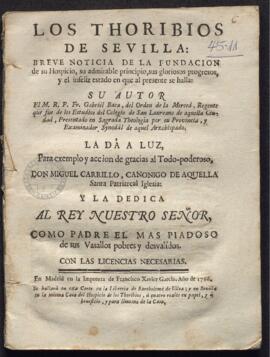 Los Thoribios de Sevilla: Breve noticia de la fundación de su Hospicio, por Gabriel Baca
