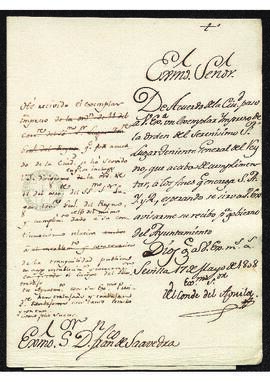 Carta del Conde de Aguilar a Francisco de Saavedra eviandole un ejemplar impreso de la orden del ...