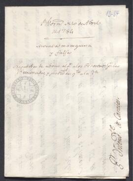 Real Orden de José de Gálvez al intendente de Caracas, Francisco de Saavedra, advirtiendo de la c...