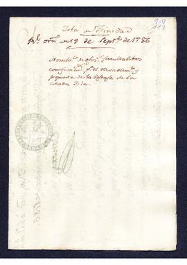 Real Orden de José de Gálvez al intendente de Caracas, Francisco Saavedra, con el nombramiento de...