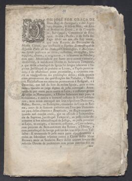 Edicto de José I de Portugal, sobre el establecimiento de una mesa censora que prohibiese la circ...