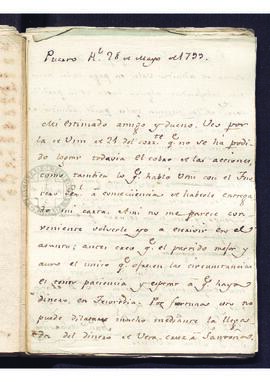 Cartas de Francisco de Saavedra a Manuel de Velasco, acerca de temas económicos