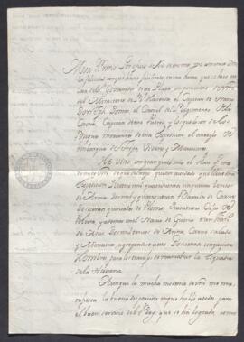 Oficio de remitente desconocido (firma ilegible) a Francisco de Saavedra, sobre el avituallamient...