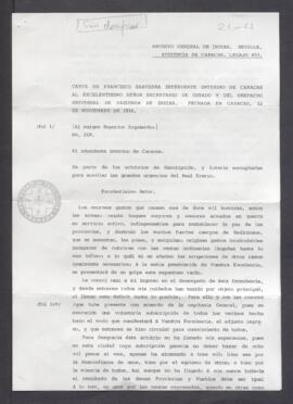 Carta de Francisco de Saavedra, intendente interino de Caracas, al Secretario de Estado y del Des...