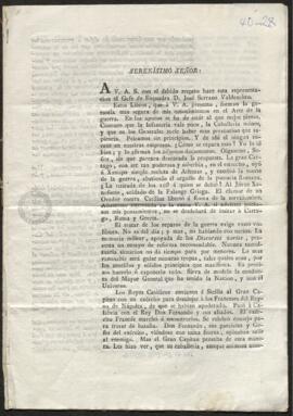 Representación de José Serrano Valdenebro ante las Cortes de Cádiz, sobre el estado del Ejército ...