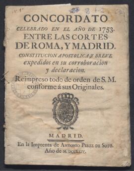 Reimpresión del Concordato firmado en 1753 entre la Santa Sede y España