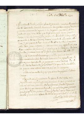 Carta de Antonio del Valle Hernández a Francisco de Saavedra, elogiando el nuevo fanal de Cádiz