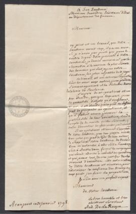 Carta de André Jean De La Rocque al Secretario de Estado de Hacienda, Francisco de Saavedra, en l...