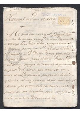 Carta particular de Ignacio Peñalver a Francisco de Saavedra, referente a una cantidad de dinero ...