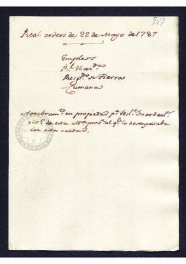 Real Orden de José de Gálvez al intendente de Caracas, Francisco Saavedra, sobre pleito de tierras