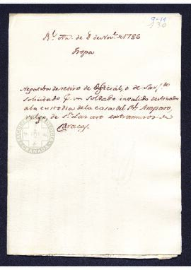 Real Orden de José de Gálvez al intendente de Caracas, Francisco Saavedra, denegando el retiro de...