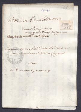 Real Orden de José de Gálvez al intendente de Caracas, Francisco de Saavedra, sobre el ramo de va...