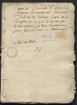 Carta del licenciado D. Basilio Hernán-Gutiérrez Hinojosa al bachiller Fabián de Salazar, cura de...