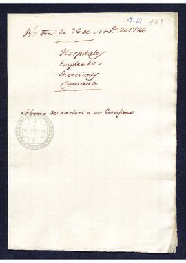 Real Orden de José de Gálvez al intendente de Caracas, Francisco Saavedra, autorización de una ra...